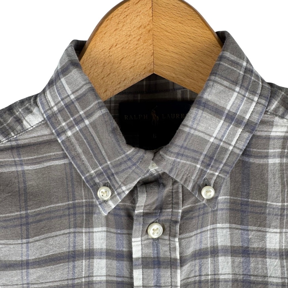 Ralph Lauren Boys Plaid Button Down Shirt Long Sleeve Size 6 Cotton Linen Blend